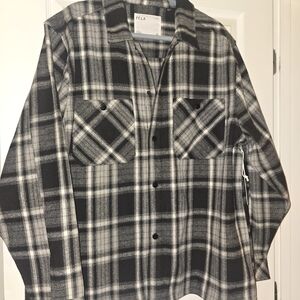 Men's Black and Gray Plaid Shirt Jacket